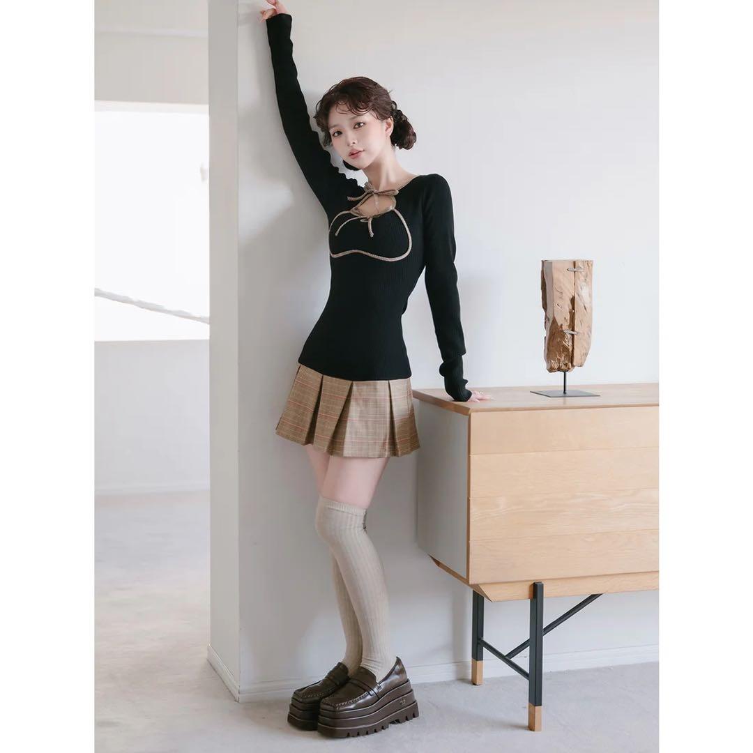 新品タグ付 ダーリッチ ブラック FL ポイントチェックニットミニワンピース