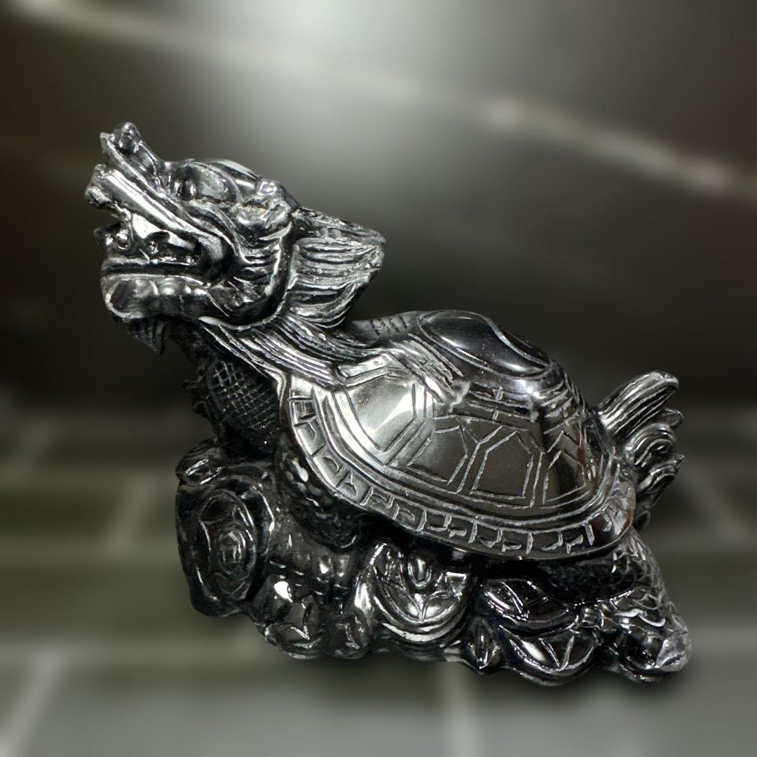 【大型】魔除け　龍亀（ロングイ）　重量2.3kg 黒曜石（オブシディアン）