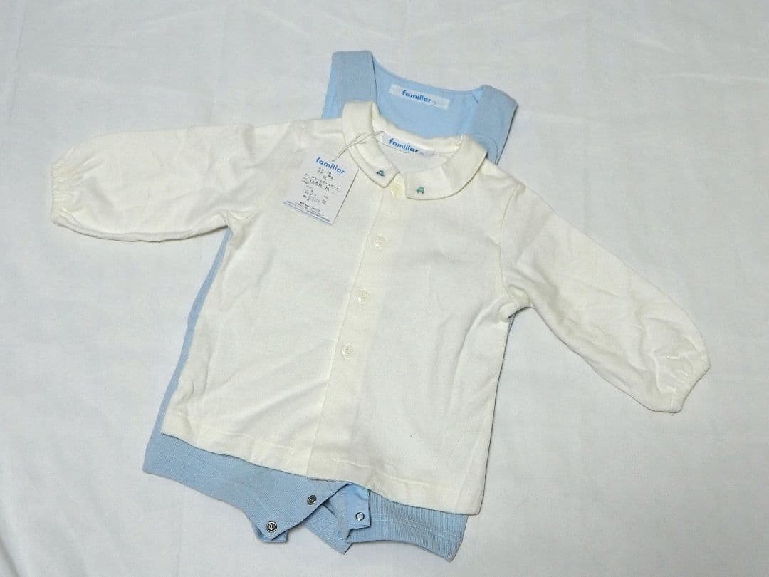 ファミリア サロペット ロンパース オーバーオール ベージュ ブルー 70