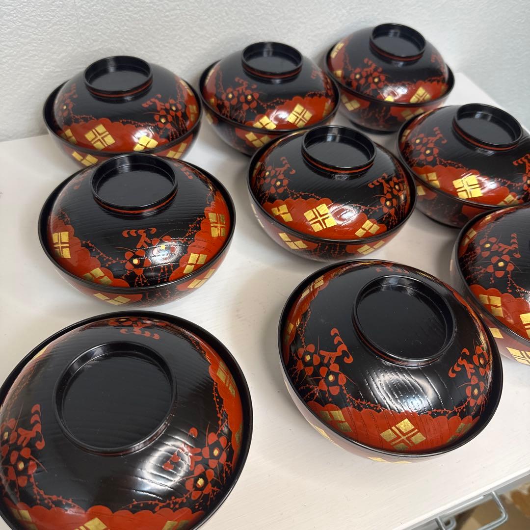 茶道具『懐石道具 正法寺煮物椀　本堅地 特製請合』 漆塗り茶道具 10個セット