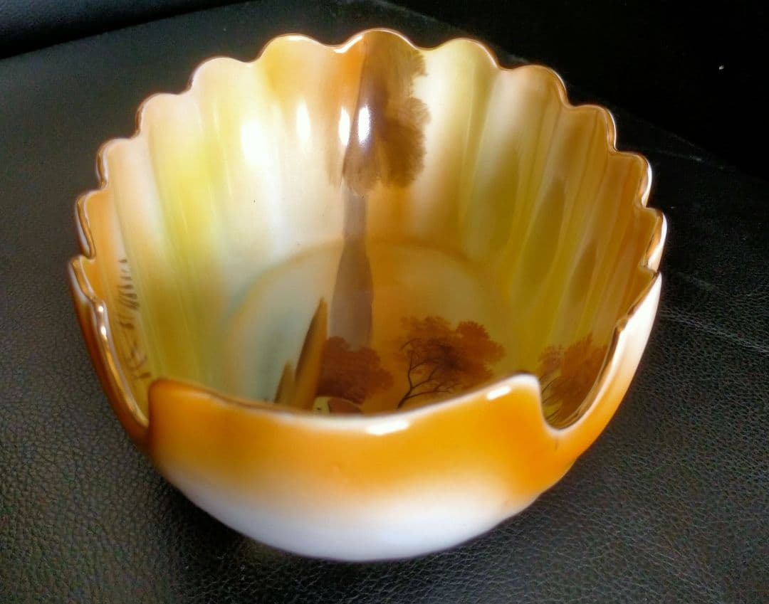 オールドノリタケ★幅約20.4cm 風景絵貝型鉢』