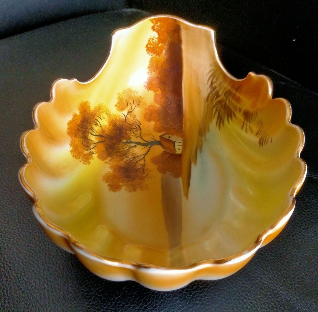 オールドノリタケ★幅約20.4cm 風景絵貝型鉢』