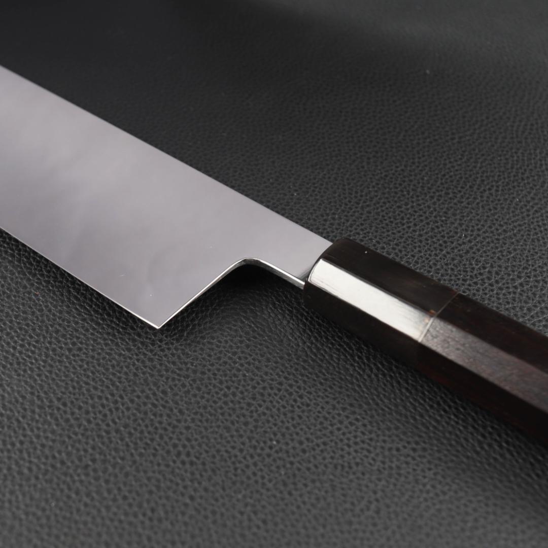 10891 三徳包丁 7寸 鏡面仕上げ 家庭用 業務用 両刃 黒檀黒水牛角八角柄