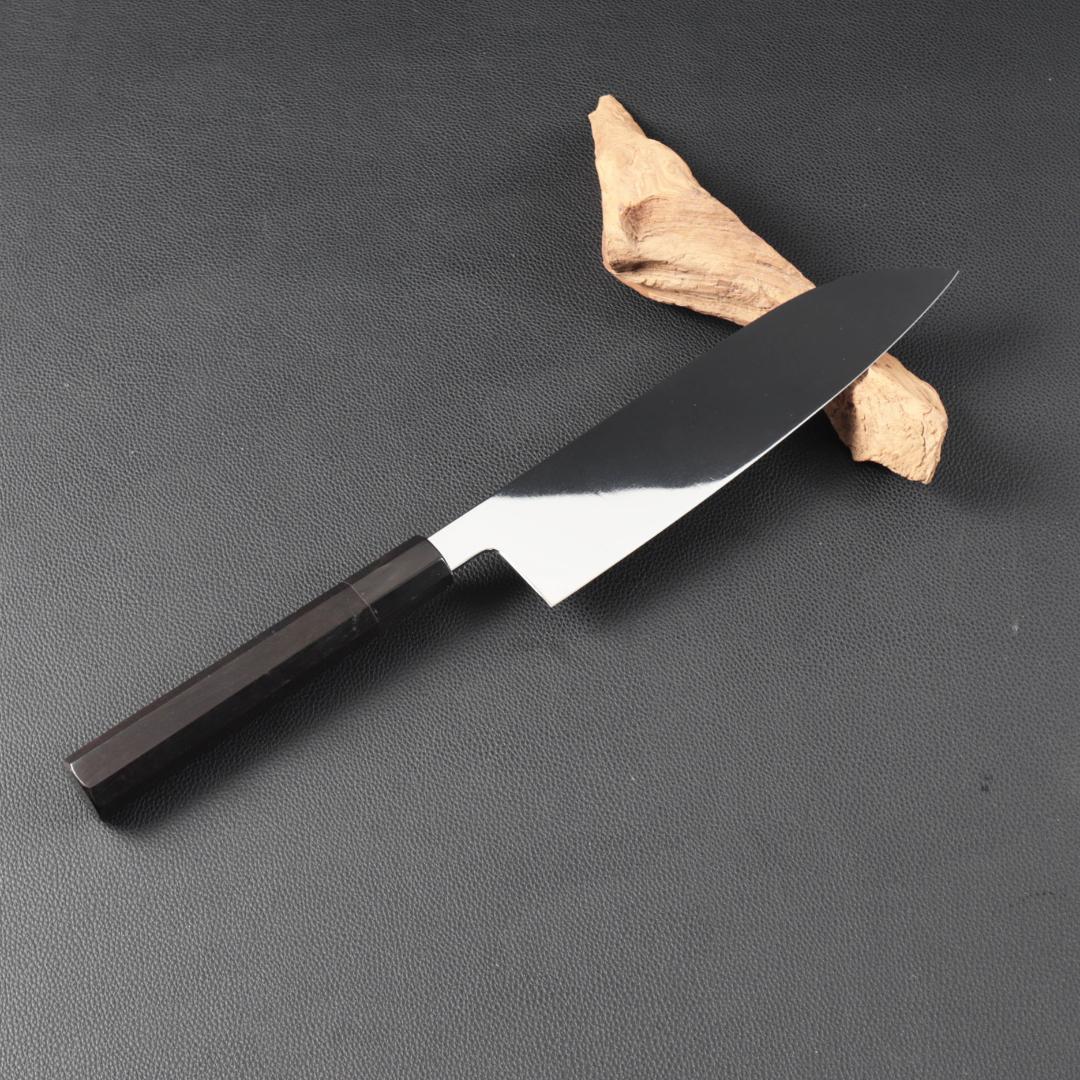 10891 三徳包丁 7寸 鏡面仕上げ 家庭用 業務用 両刃 黒檀黒水牛角八角柄