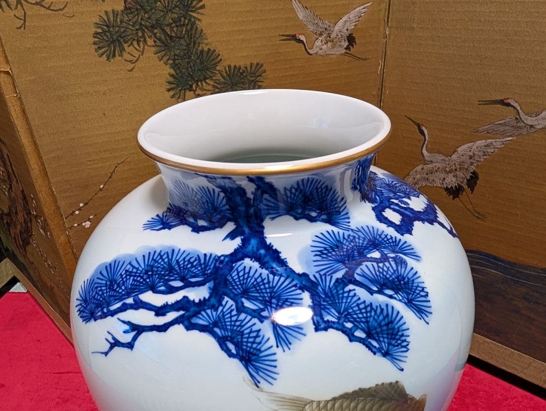 深川製磁　花瓶　『鯉と松』