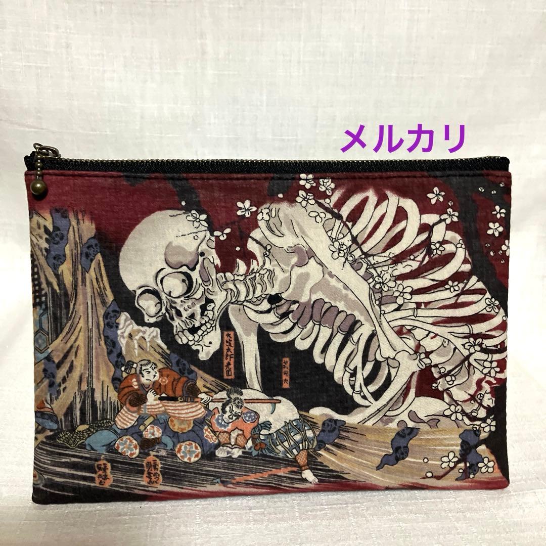 ガシャ髑髏　ハンドメイド　トートバッグ　Ｌ字ファスナー長財布　ポーチ　がま口財布