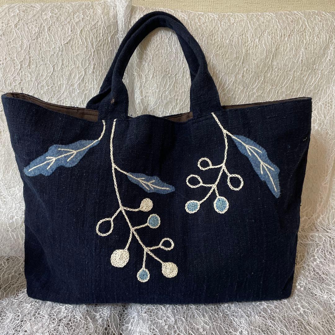 徳島藍染・藍染作家さん 手作り・刺繍付き藍染トートバッグ大小セット