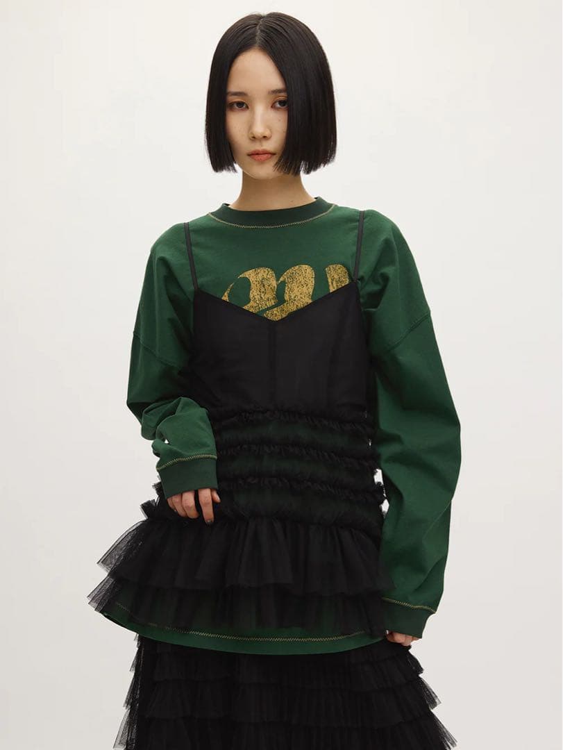アメリヴィンテージ　BLACK TULLE RAFFLE CAMI TOP