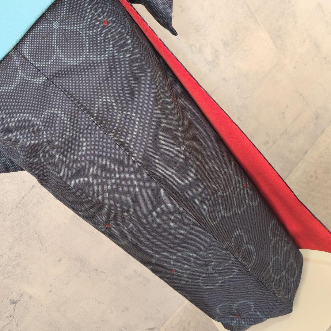 大島紬　フルセット　小紋　着物　正絹　花　帯梅　紺　着物備品　O7