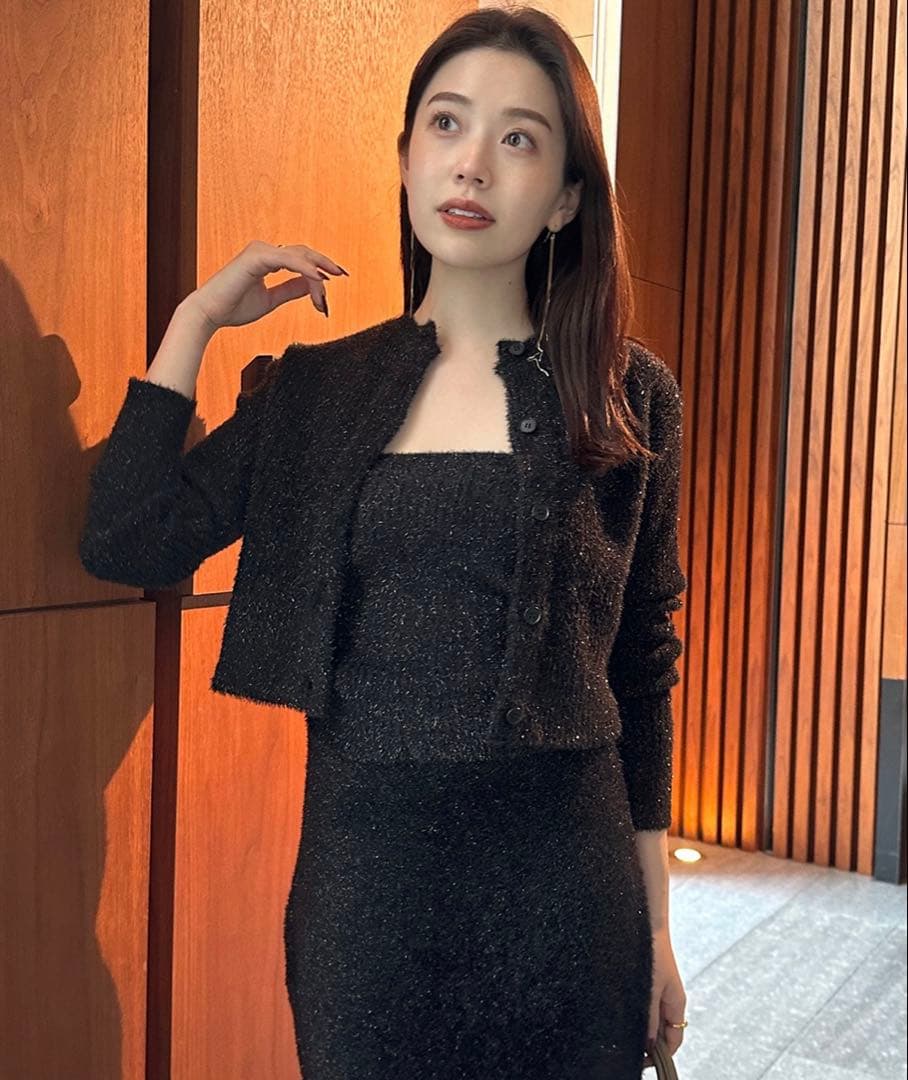 anuans アニュアンス ラメニットアンサンブル 黒 ブラック ラメニット