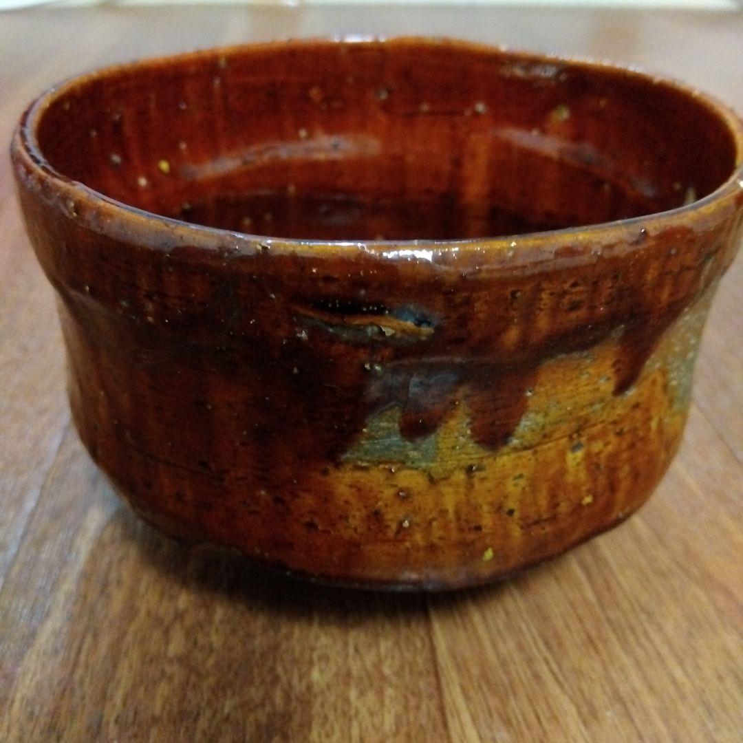 【レア】大樋焼 茶道具 茶碗 飴釉茶碗 茶器 茶道 大樋焼き 茶色 緑色 抹茶色