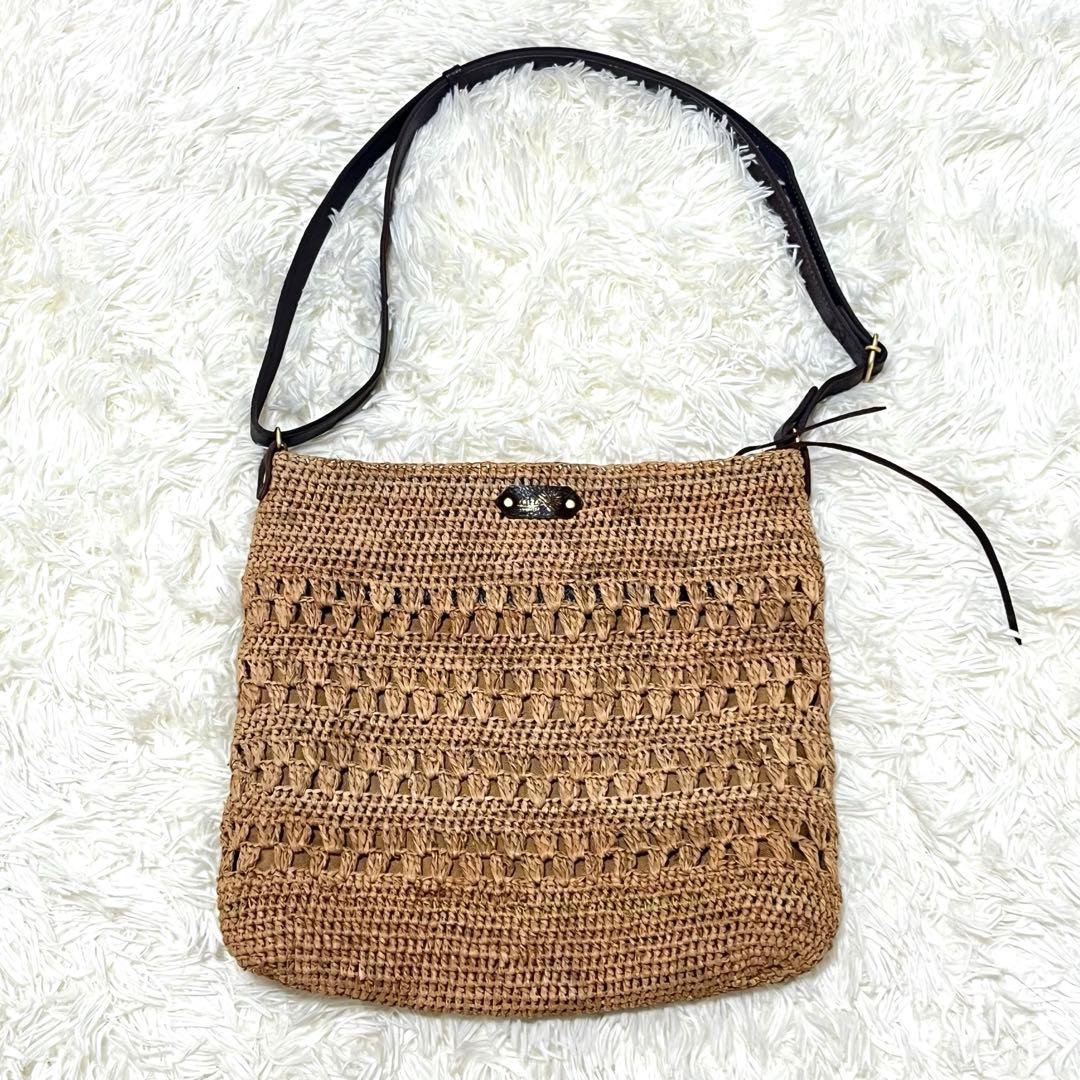 IBIZA かごバッグ ラフィア レザー　模様編み　ショルダーバッグ　2way