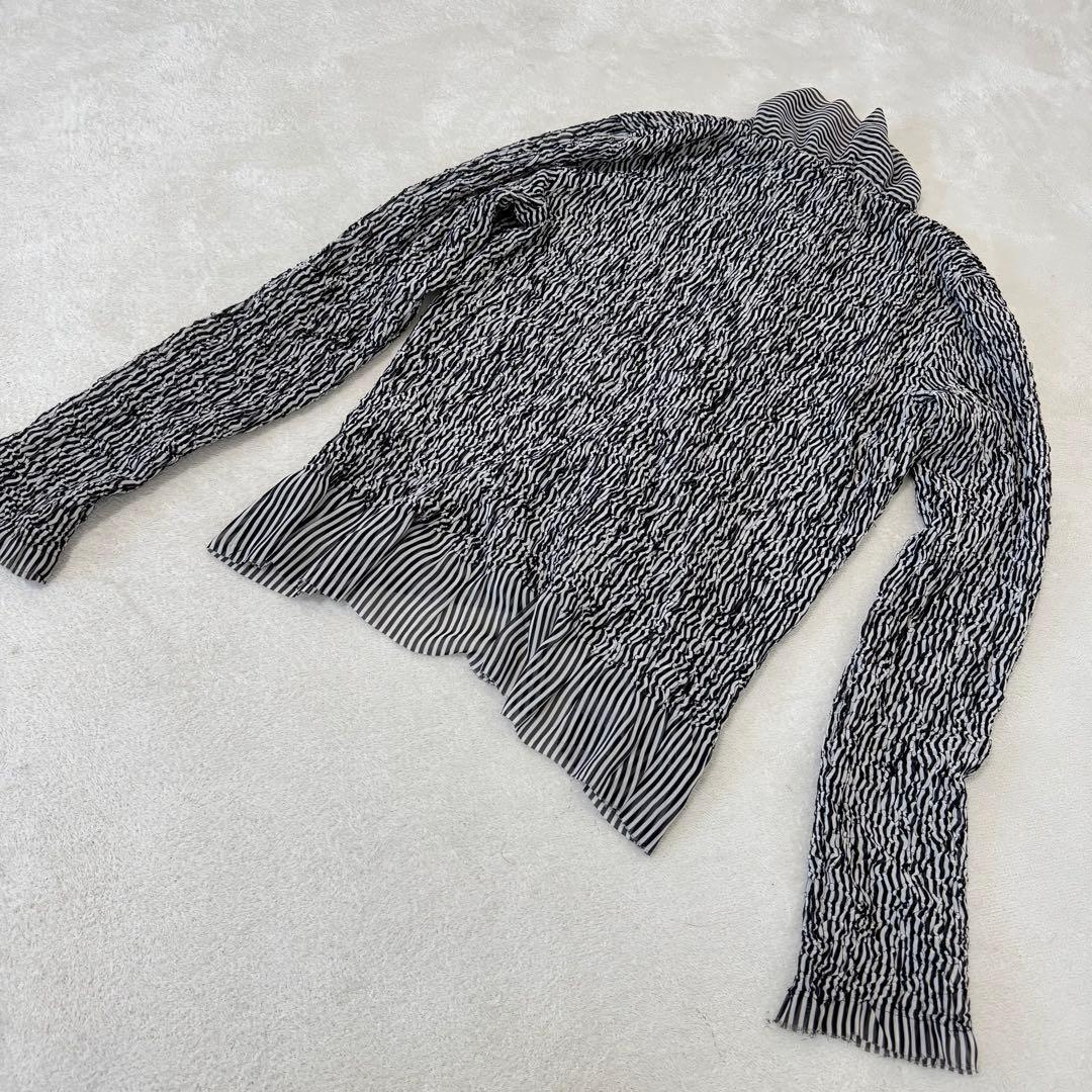 ISSEY MIYAKE プリーツ　ブラウス　変形　白　黒　長袖　Mサイズ