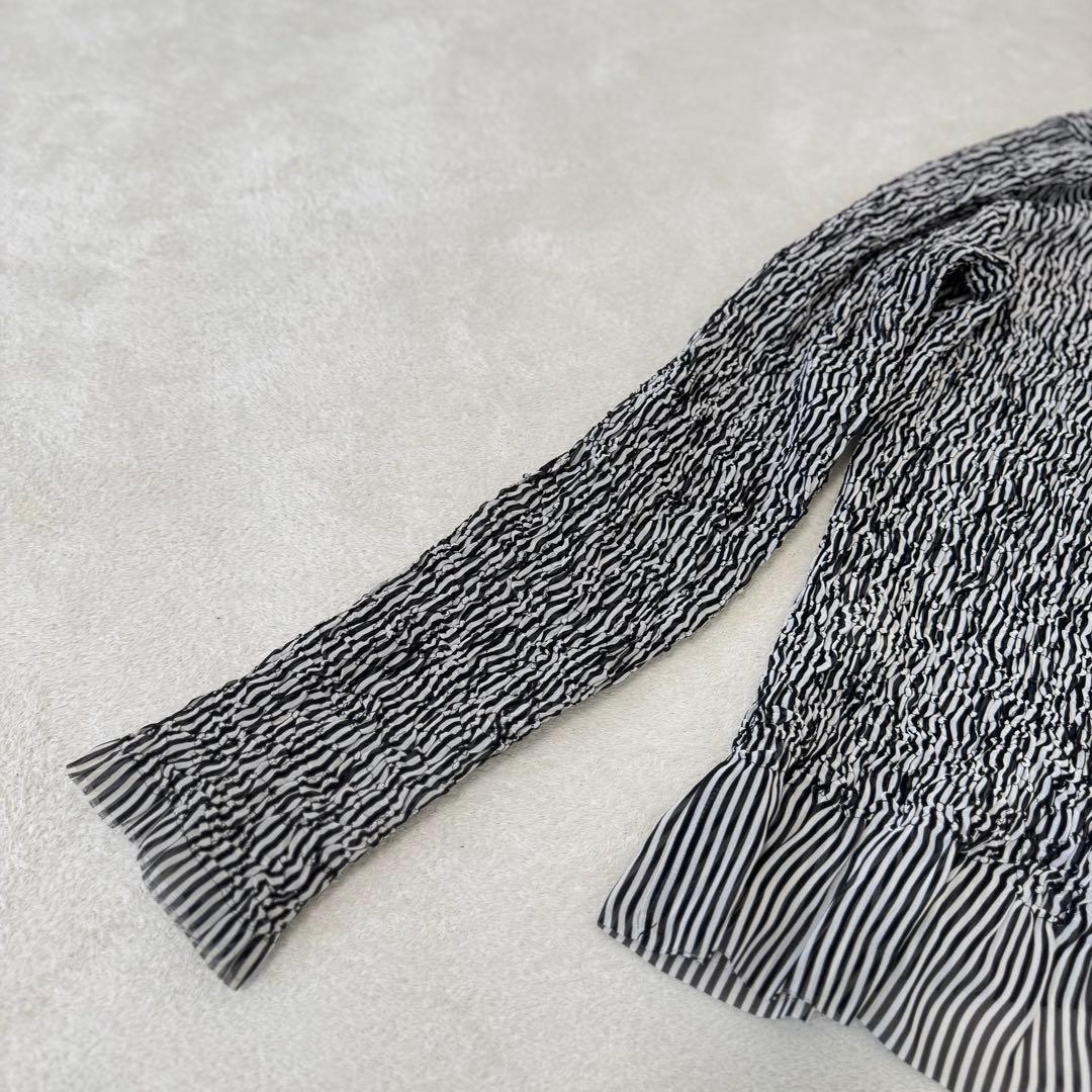 ISSEY MIYAKE プリーツ　ブラウス　変形　白　黒　長袖　Mサイズ