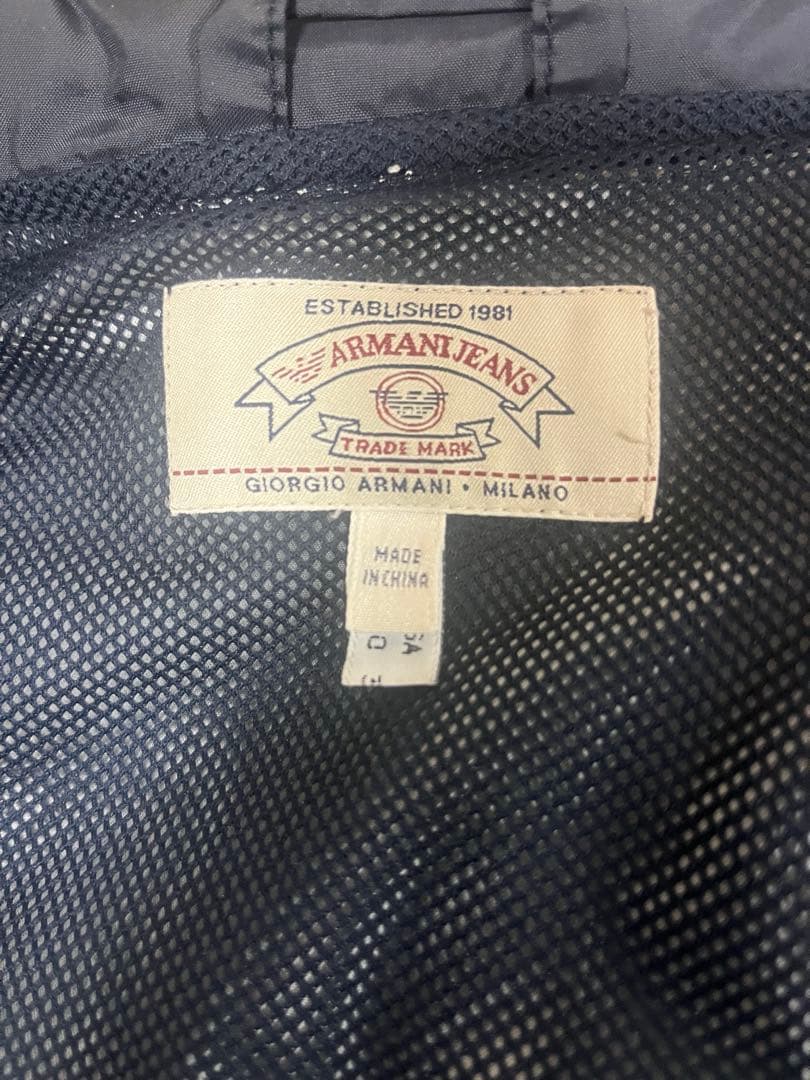 90s ARMANI JEANS ナイロンジャケット　短丈　ワイド　ネイビー