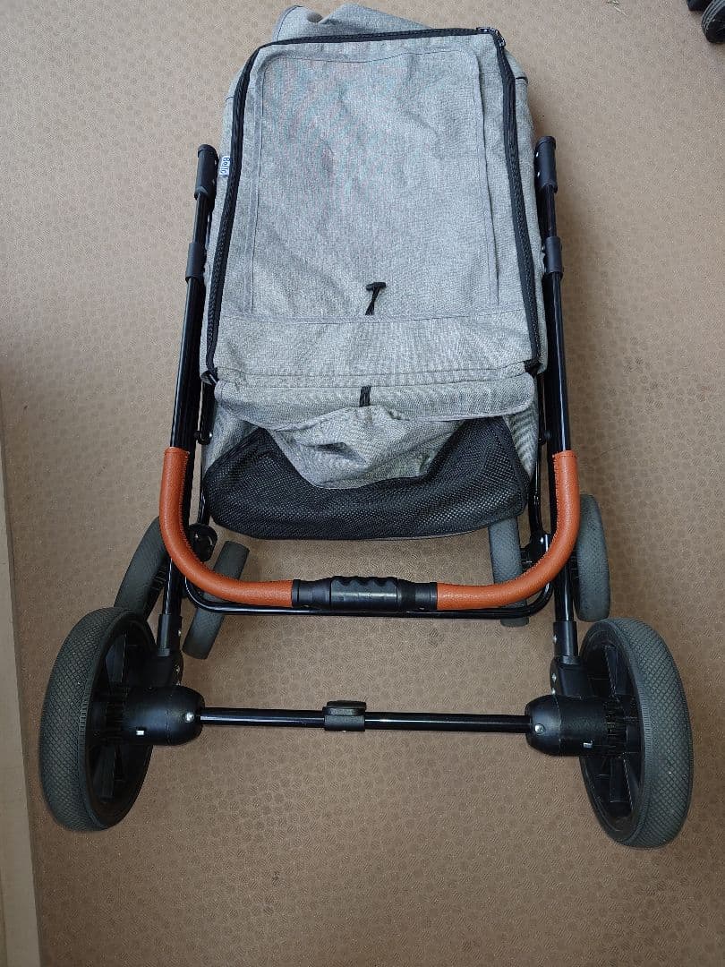 ペットカート グレー スチールフレーム　中型犬用　 折りたたみ式　耐荷重30kg