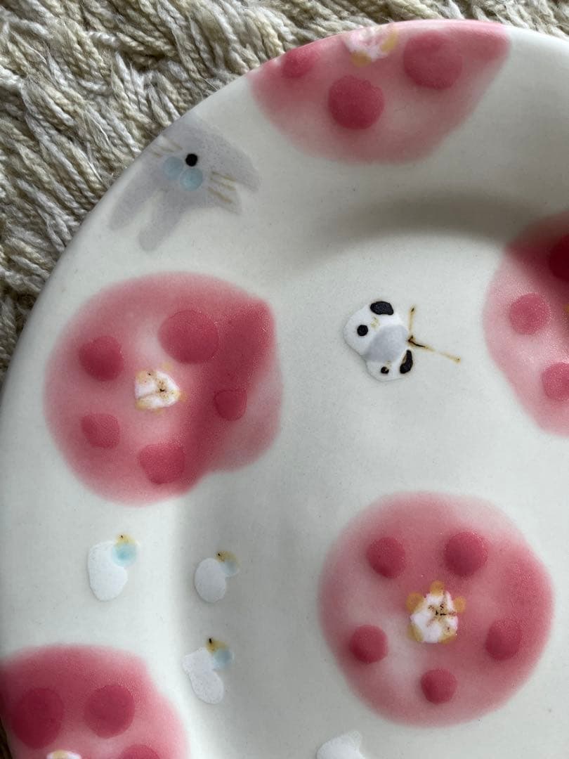 石木文　春のオーバル　未使用　花　うさぎ　てふてふ