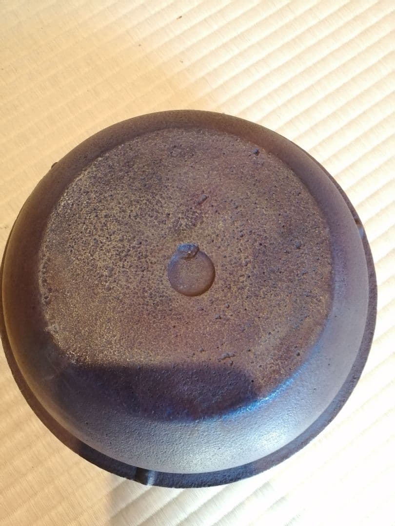 【茶道具】畠春斎 一ノ瀬宗辰造　唐銅鬼面風炉撫肩平丸釜添　茶釜　釜396