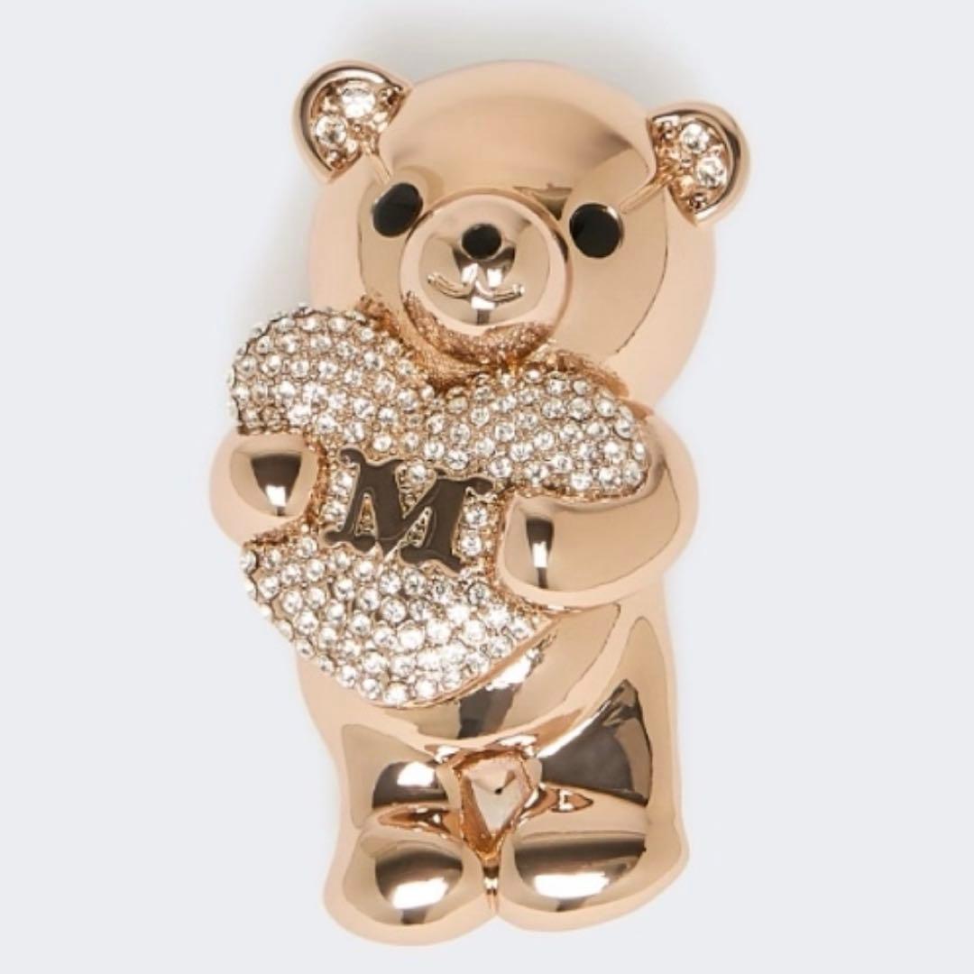 新品 MaxMara SHINYメタル テディ ブローチ heart bear