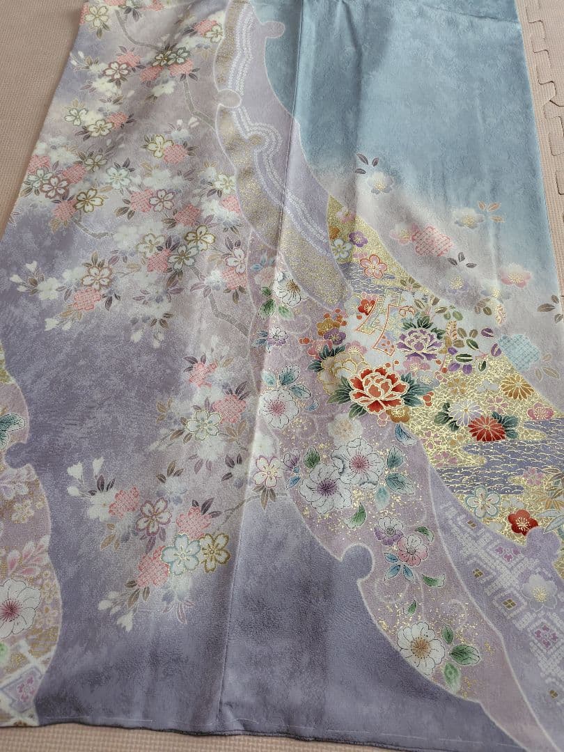 薄紫色 花柄刺繍 訪問着 未着用 裄67