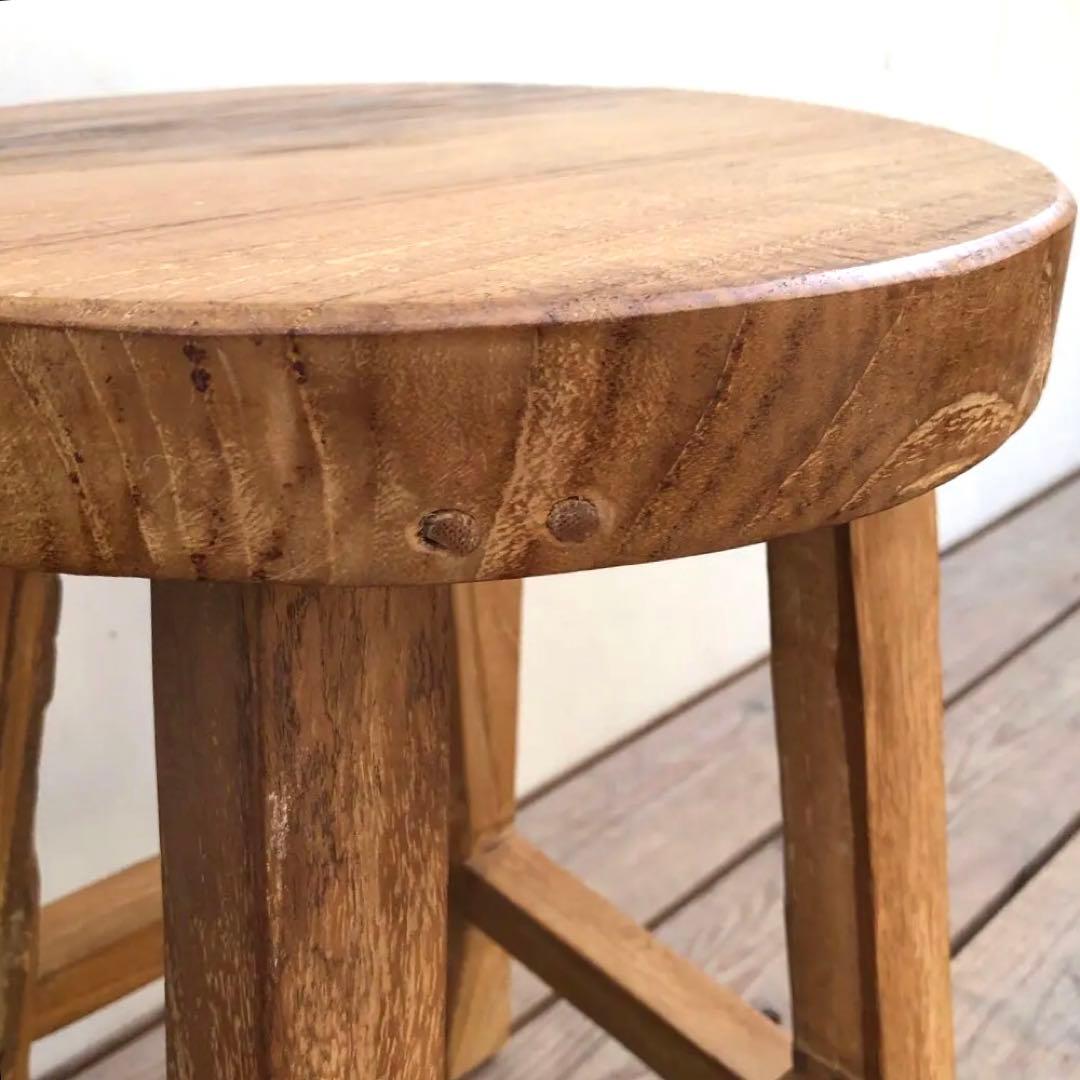 2脚セット オールドチーク材のスツール 無垢材 腰掛け 椅子 ラウンドスツール