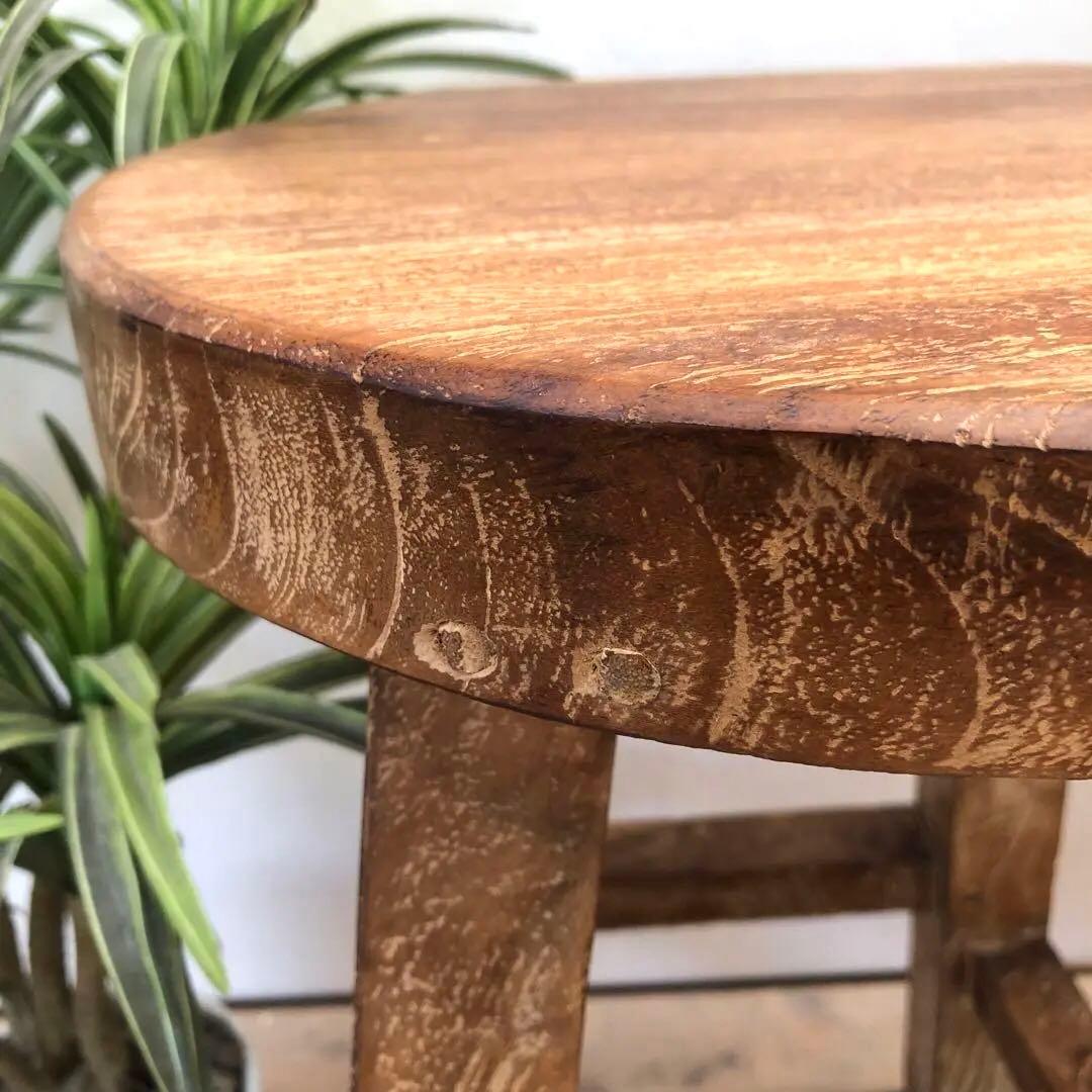 2脚セット オールドチーク材のスツール 無垢材 腰掛け 椅子 ラウンドスツール