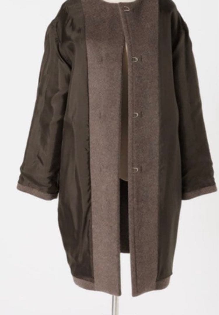 IÉNA ラムウールノーカラーコート　グレー　 38 ミドルコート　長袖