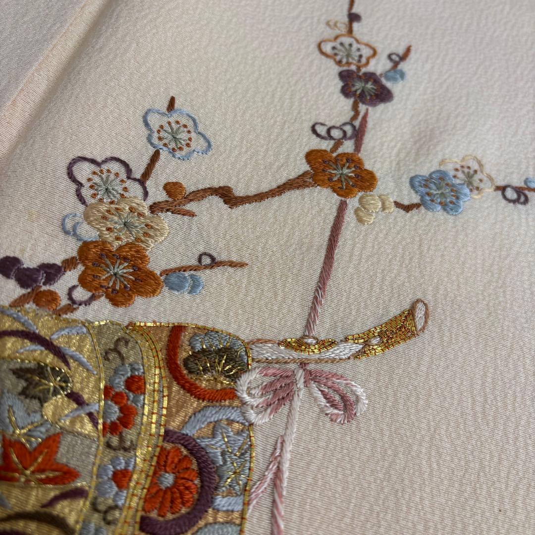 刺繍 金駒刺繍 裄68 金彩 上品 紋無し 付下げ 正絹 AK-5034