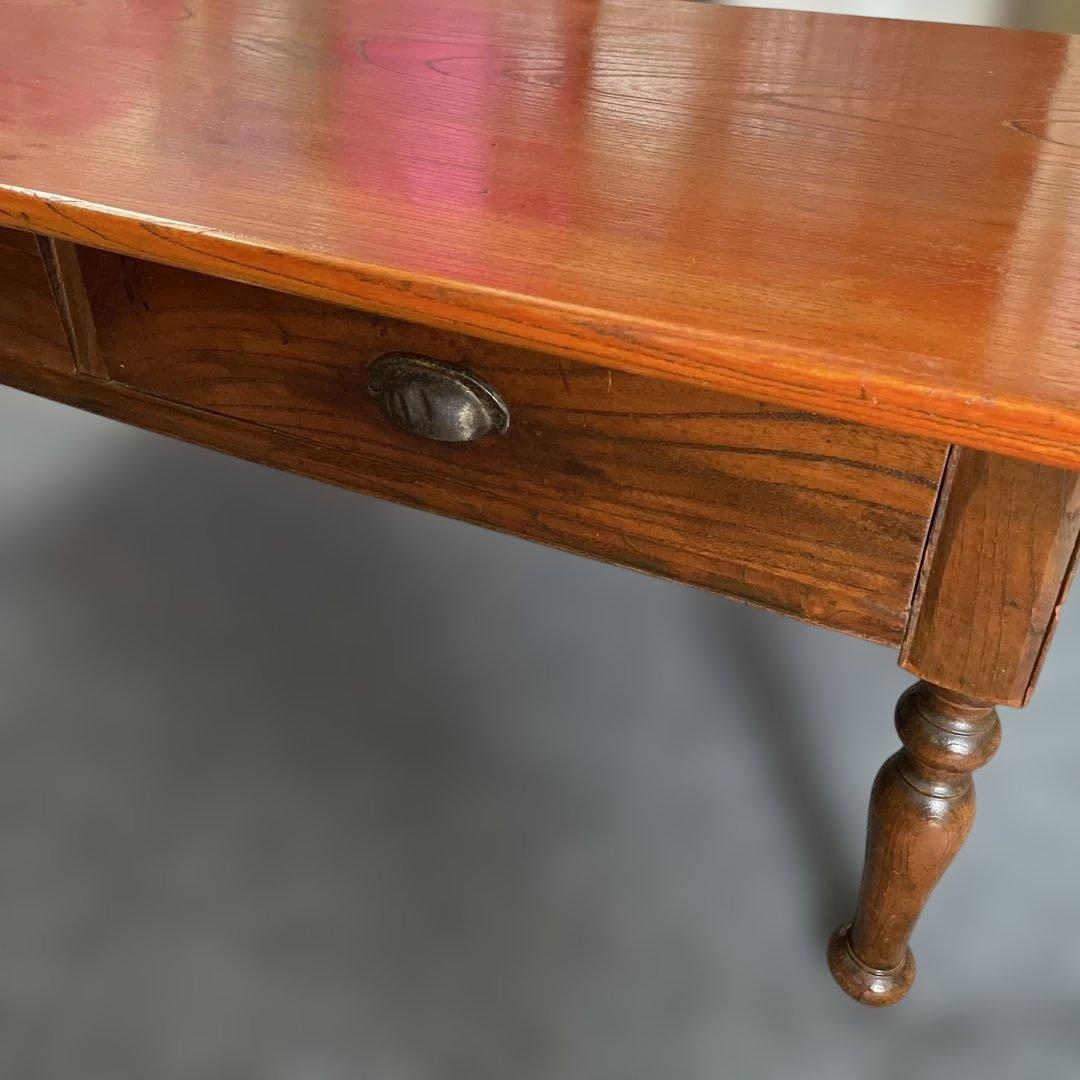 年代物 欅一枚板 文机 ダークブラウン 2引き出し