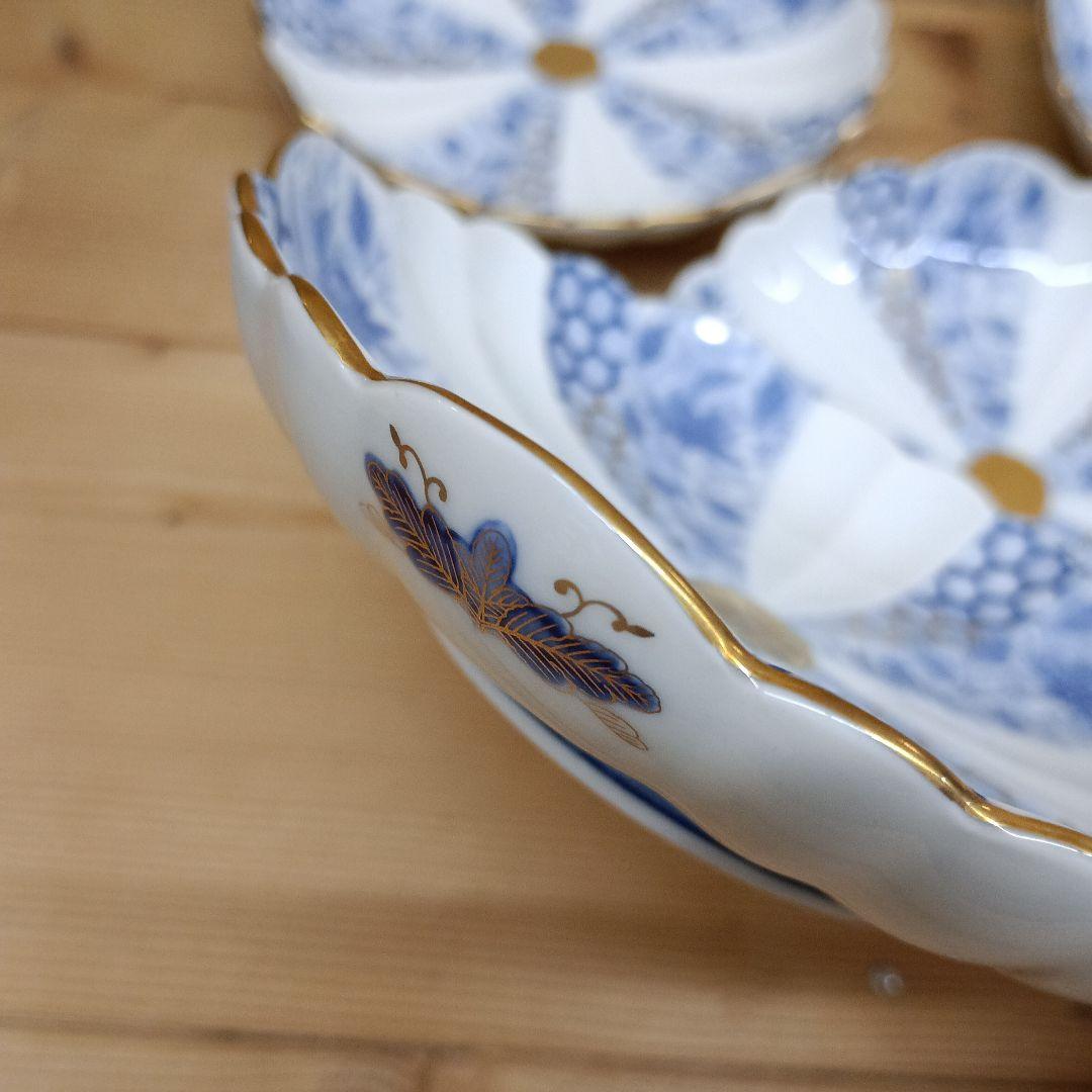 有田焼　西山窯　菊割　金彩　古伊万　花唐草　亀甲紋　銘々皿　5枚セット　B