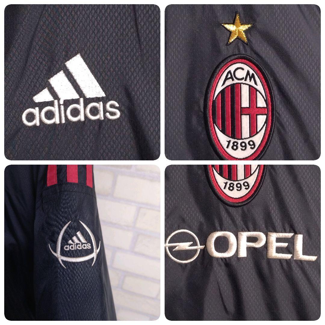 アディダス★00s ACミラン 刺繍ロゴ 中綿 ナイロンジャケット 黒 XL