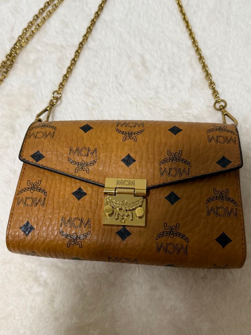 MCMベージュレザー ショルダーバッグ