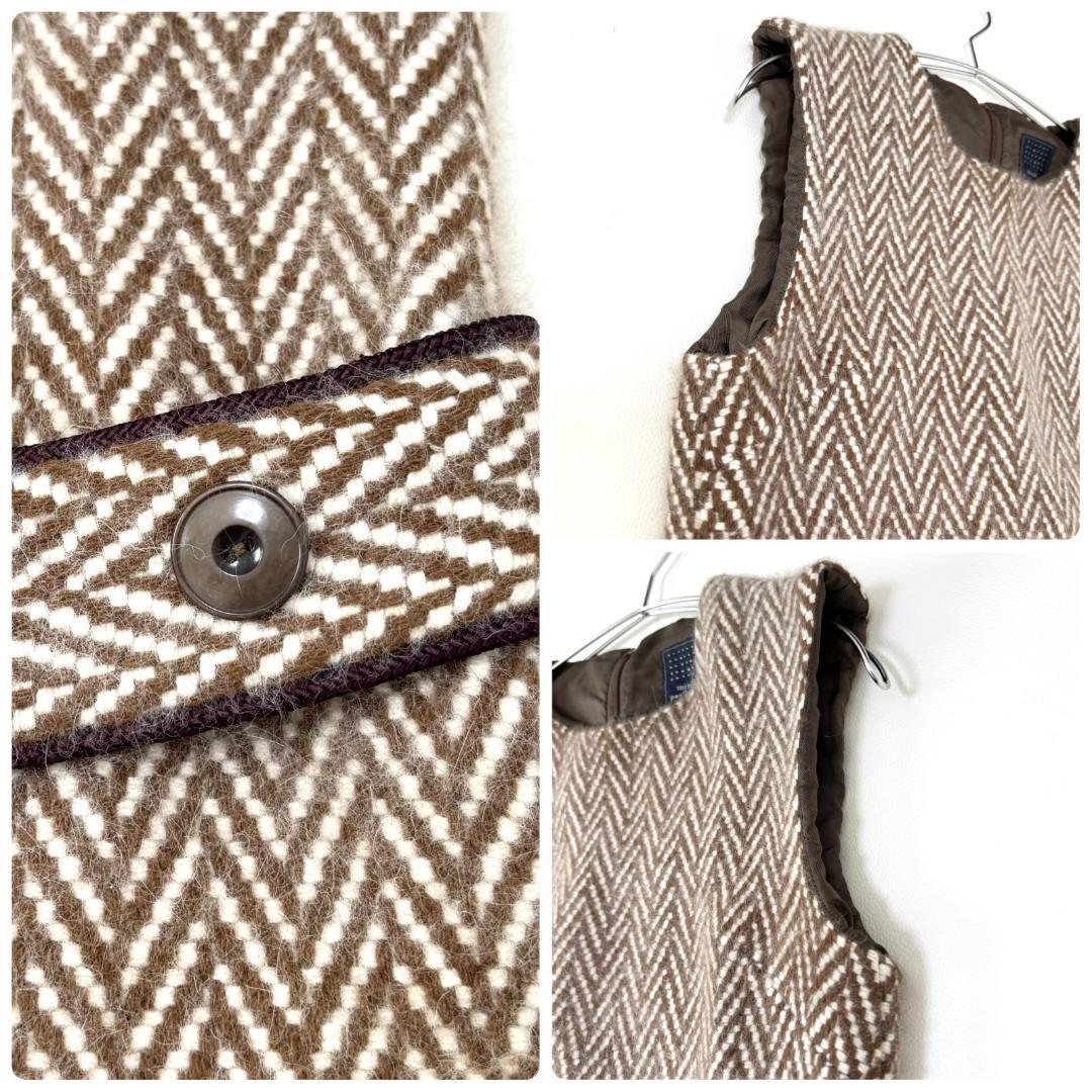 ミナペルホネン abeille ヘリンボーン ワンピース アンゴラ混　ノースリ