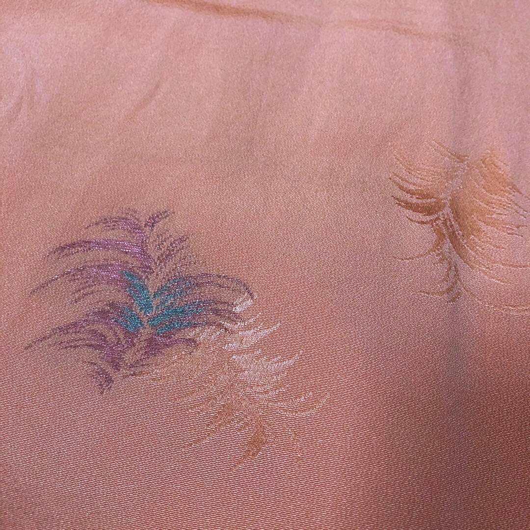 アンティーク　正絹マジョリカ小紋　一つ紋　淡コーラルに羽根模様＋袋帯＋ショール