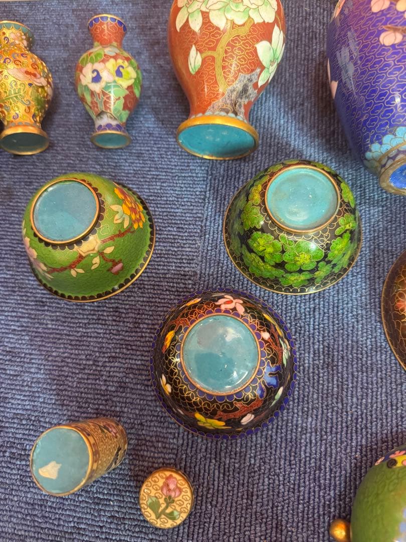 1840  七宝焼　景泰藍　まとめ売り　合計14個　時代物
