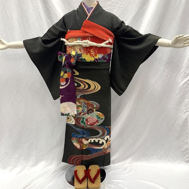 508aj83■アンティーク着物 ジュニアにも 流水 貝合わせ文■状態良好