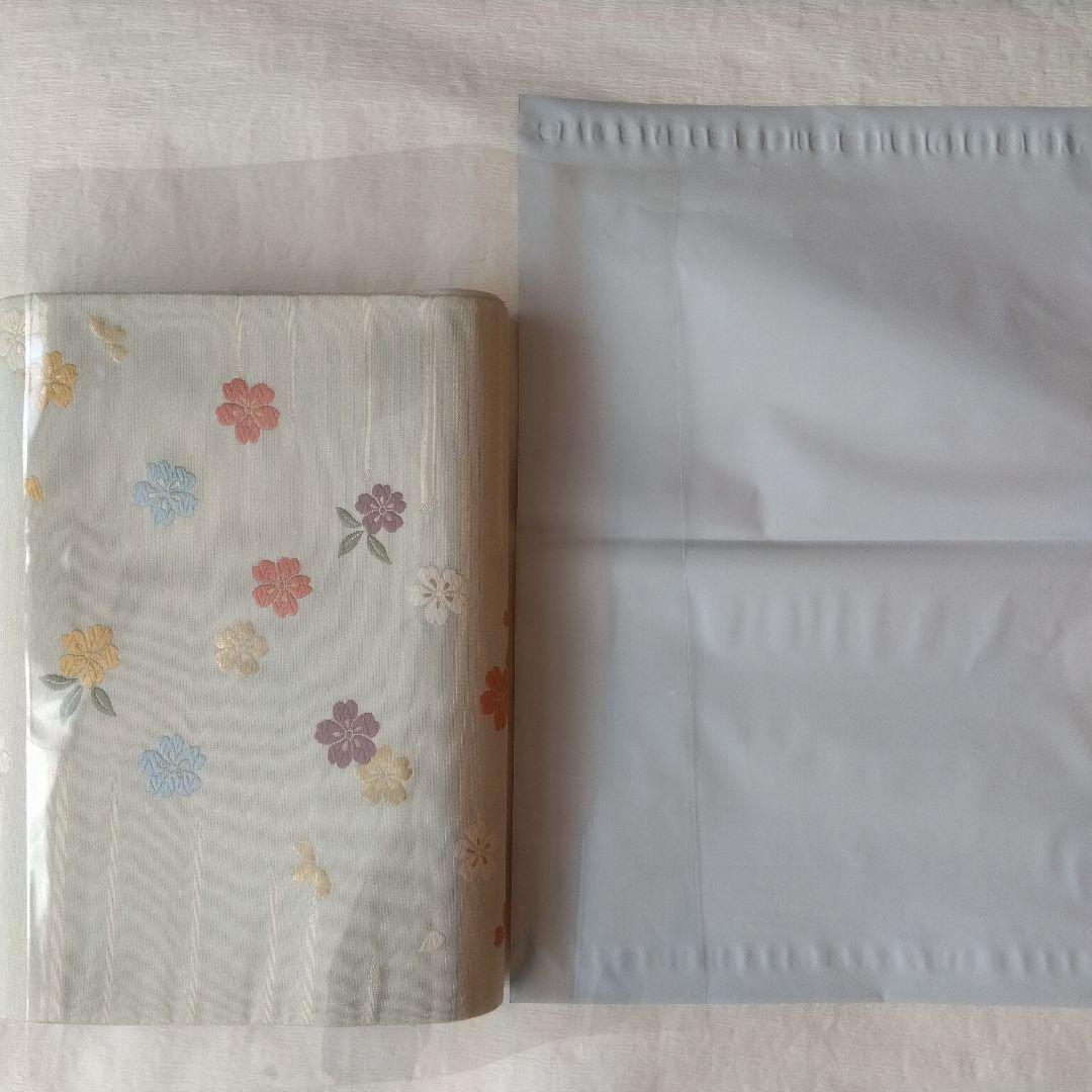 ◆未使用美品◆袋帯 桜ドロップ グレージュ 銀泊 正絹 訪問着 小紋 お花見