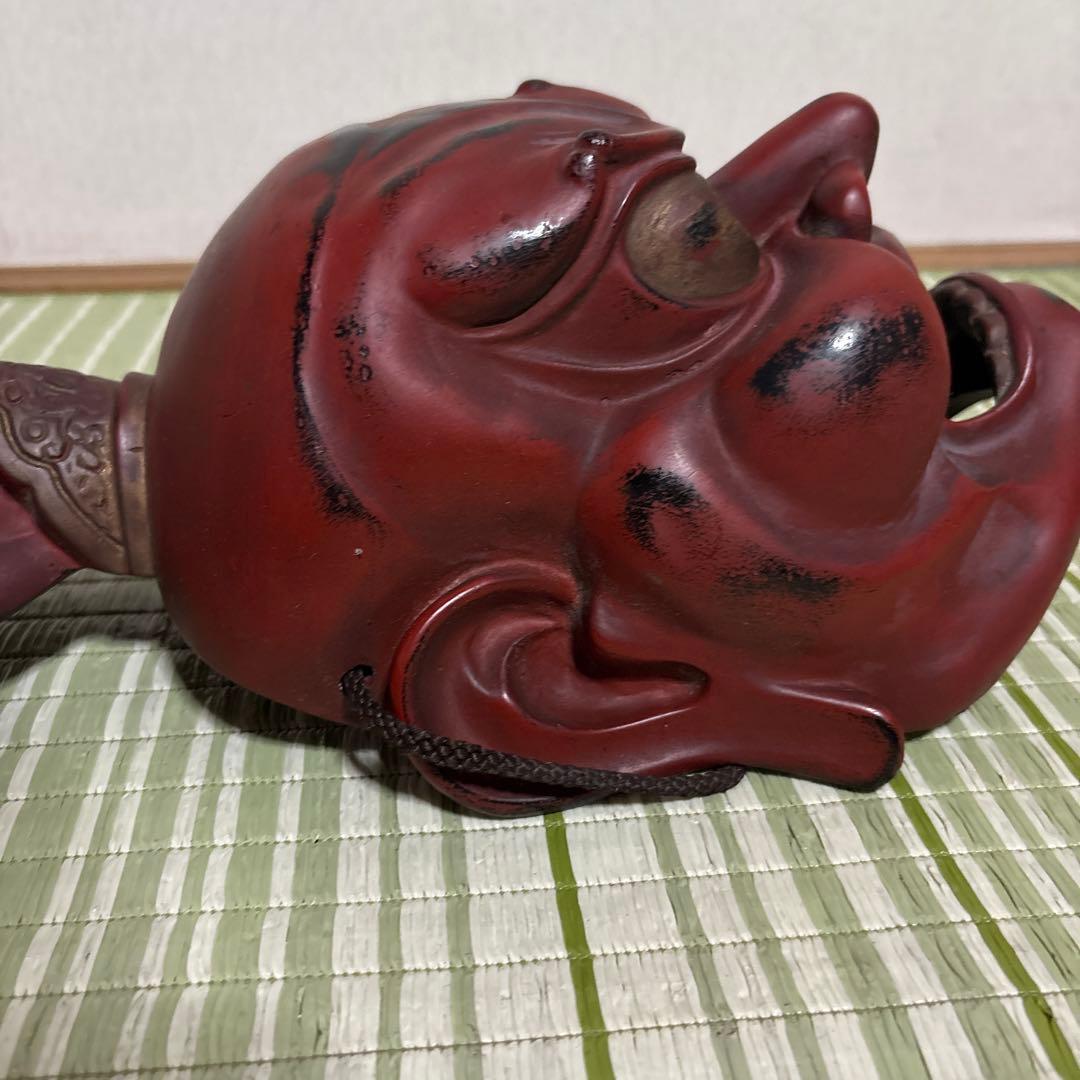 お面　能面　神楽面　仁王　仏具　鬼　男　赤　工芸品　渦　金剛力士　壁掛け　置物