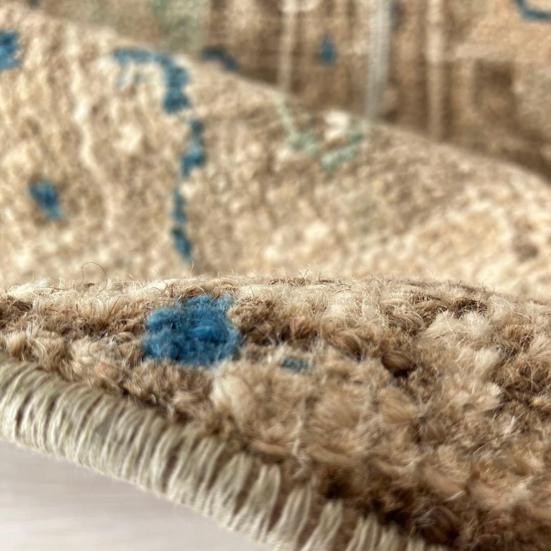 75×88✳︎楕円ラウンド　ブラウン　ブルー　パッチワーク　トルコヴィンテージラグ