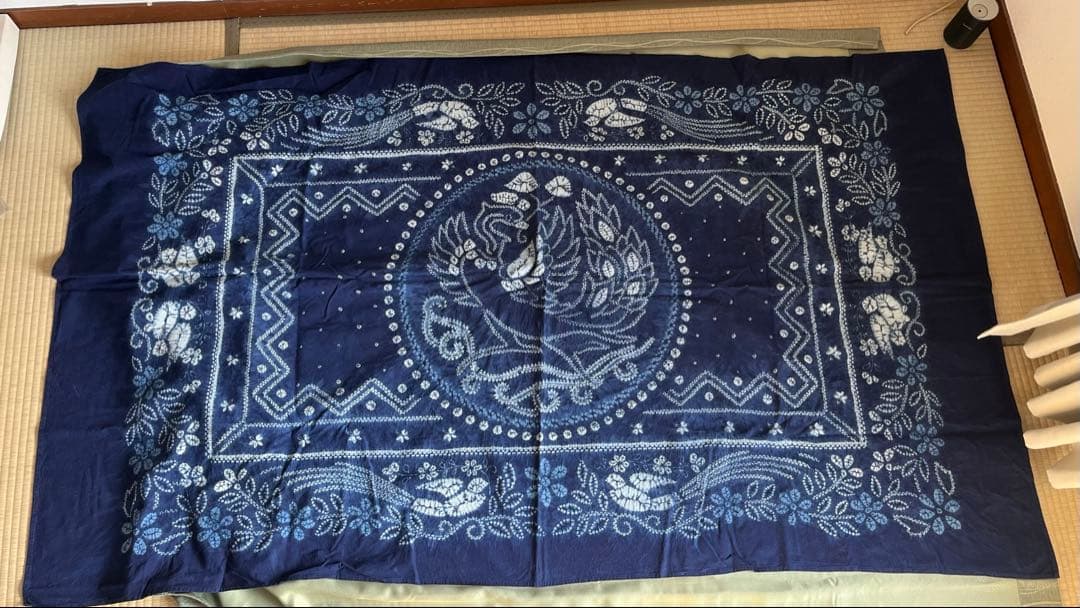 阿波藍 藍染 古布 大判 115×196cm 絞り 木綿 未使用保管品