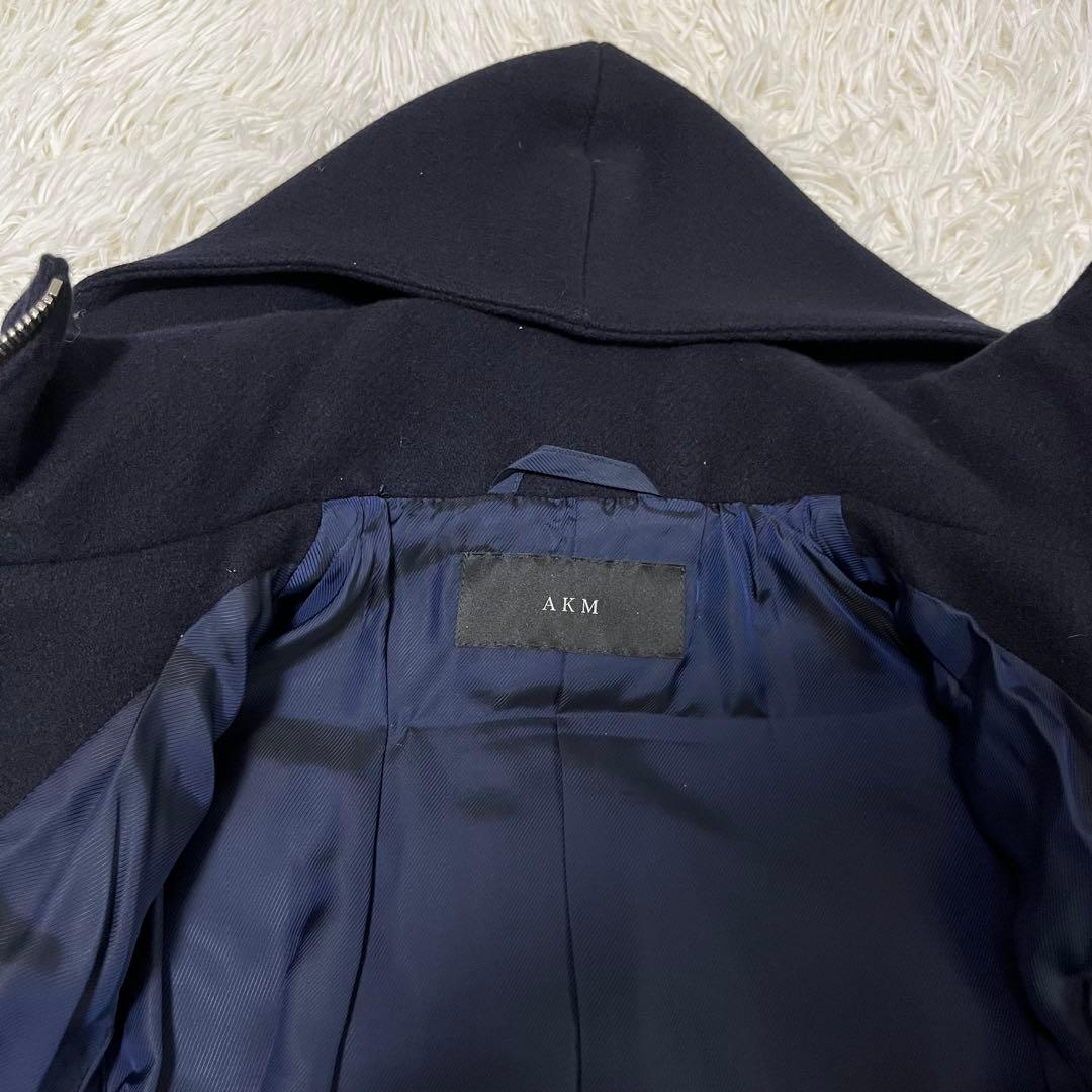 未使用タグ付き！ AKM ダブルメルトン ダッフルコート　フード付き　ネイビー