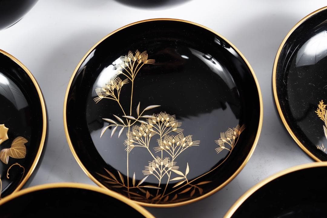 輪島塗 草花絵替 図替 蒔絵 煮物椀 五客 浅己　浅見②