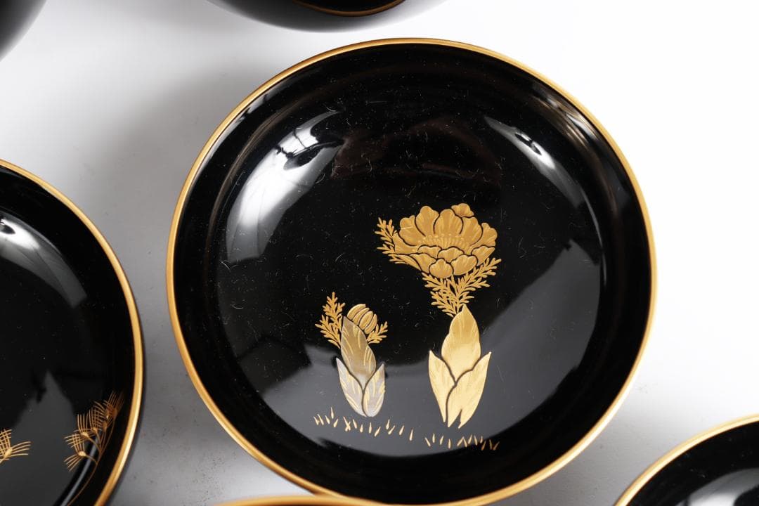 輪島塗 草花絵替 図替 蒔絵 煮物椀 五客 浅己　浅見②