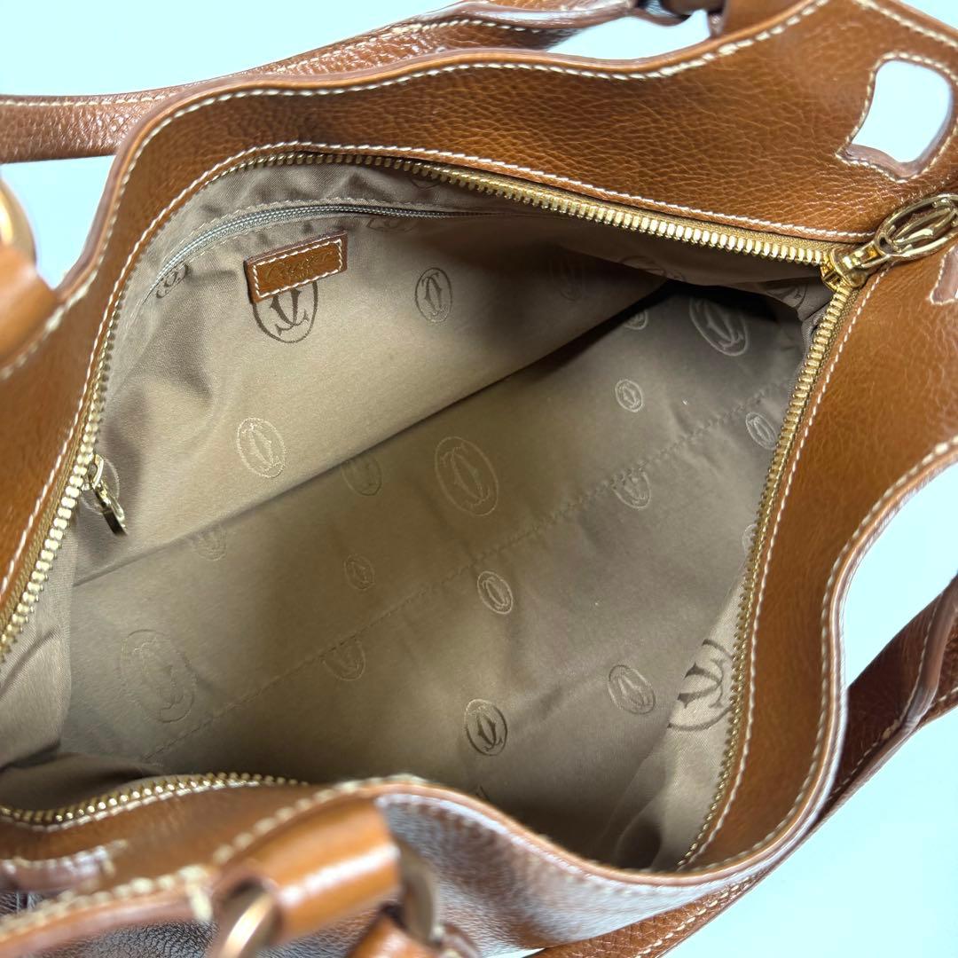 【未使用に近い】カルティエ　ハンドバッグ　マルチェロ　レザー　シボ革　ブラウン