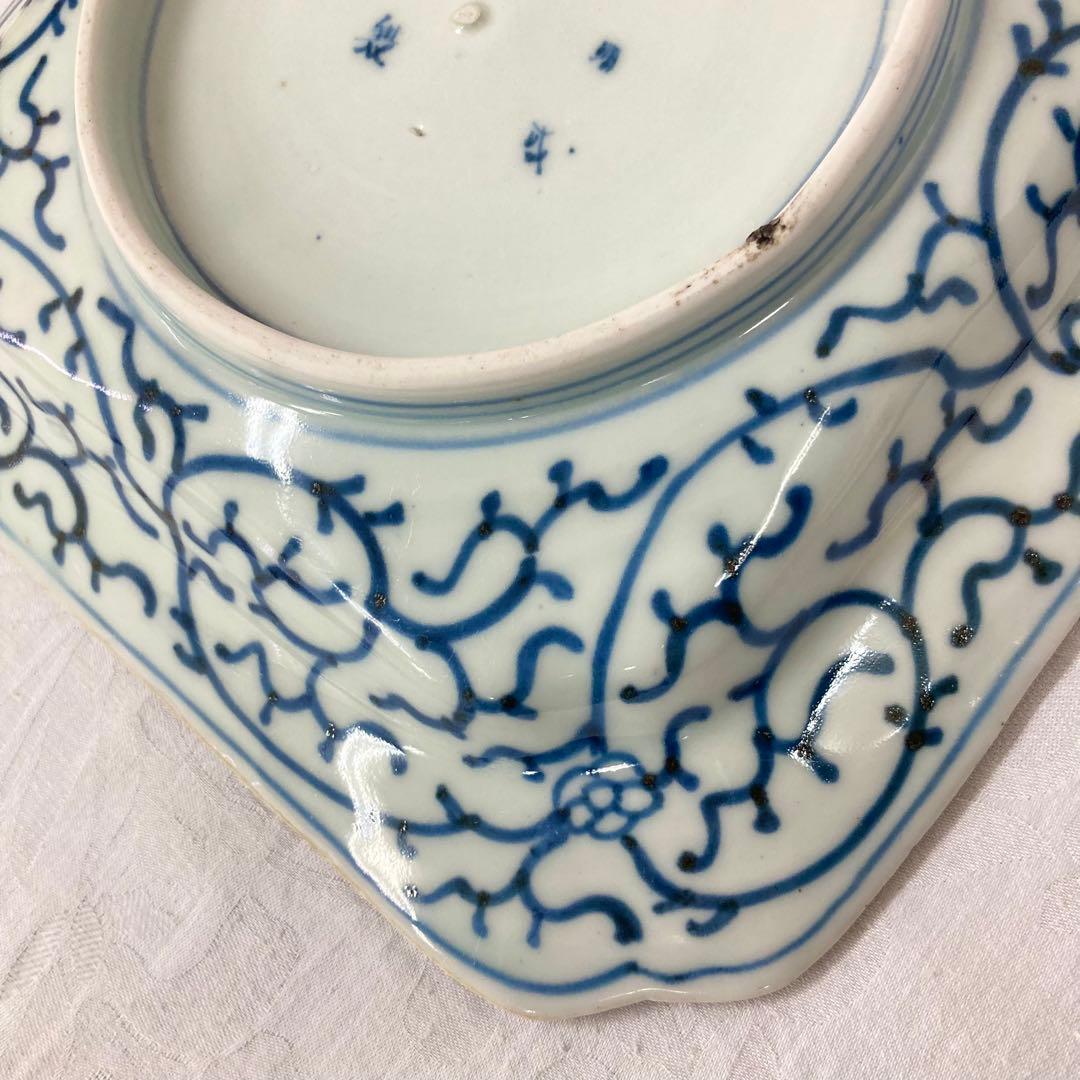 希少 伊万里 染綿角皿 太明成化年製 大皿 骨董品 時代物