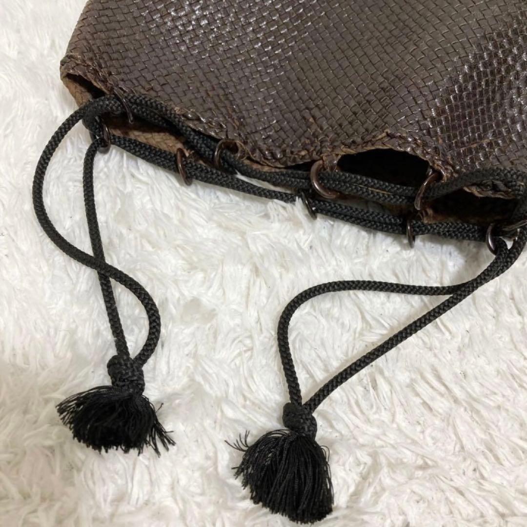 美品♡ JURGEN LEHL レザー 巾着 メッシュ バッグ ダークブラウン