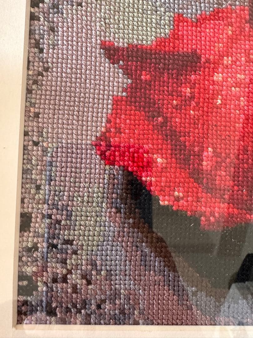 【完成品】「水滴バラ」クロスステッチ