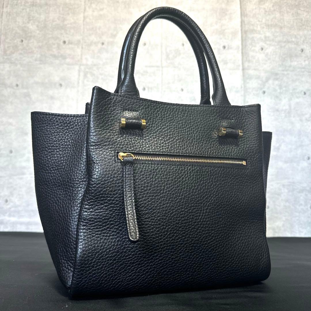 専用品WAKO 銀座和光 シボ革 レザー 黒 ゴールド金具 ハンドバッグ