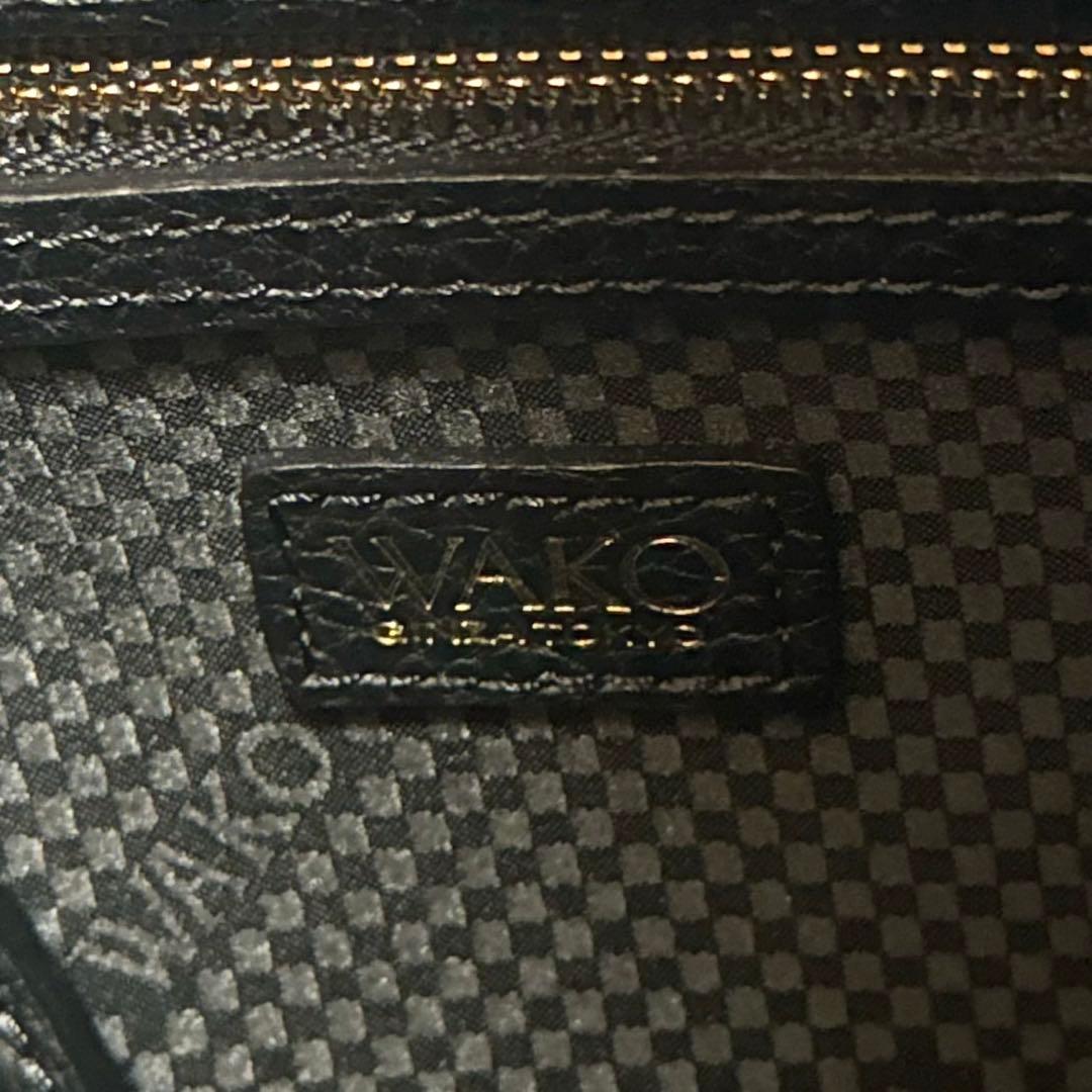 専用品WAKO 銀座和光 シボ革 レザー 黒 ゴールド金具 ハンドバッグ