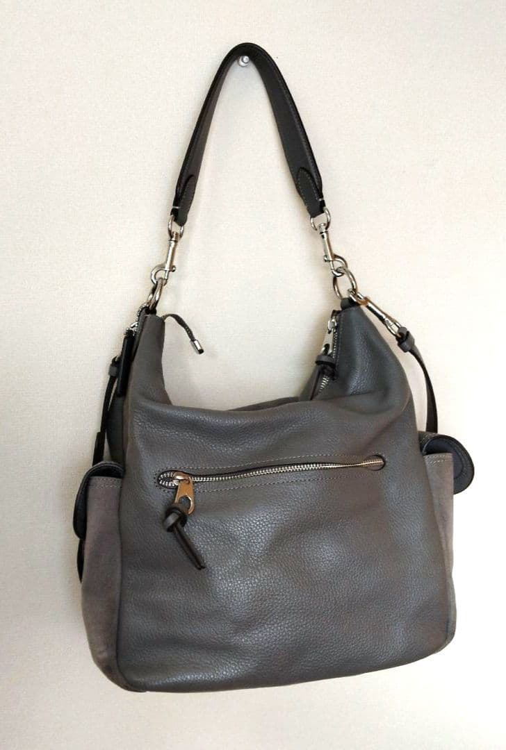 COACH レザーペニーショルダーバッグ 2Way　グレー　レザースウェード切替